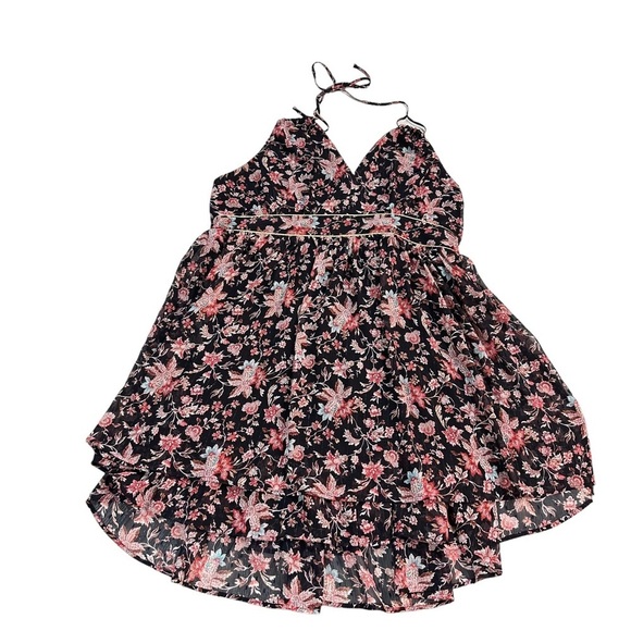 Express Black Floral Metallic Tiered Ruffled Spaghetti Straps Mini Dress Sz XL - Picture 9 of 15